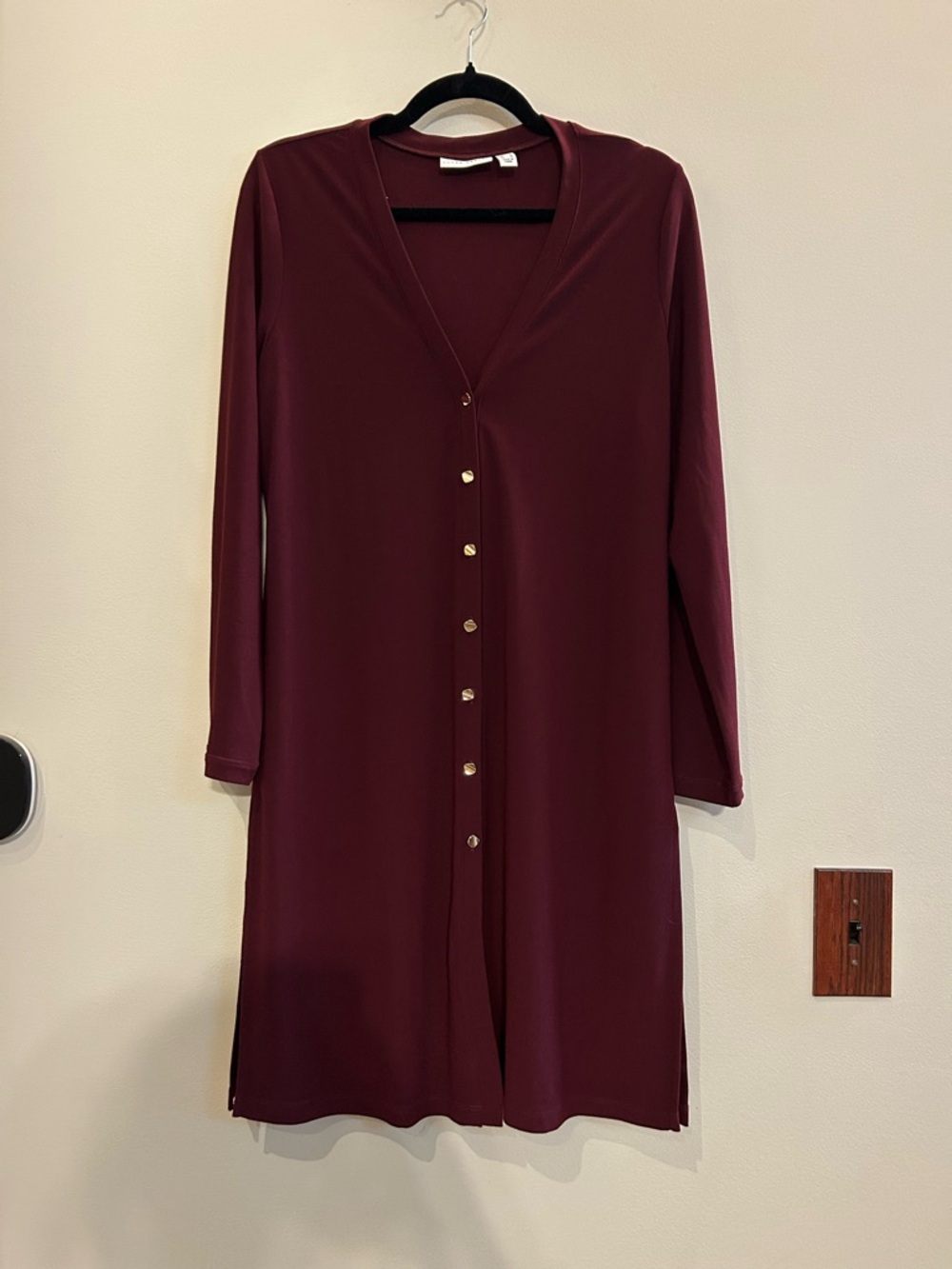 Susan Graver Long Sleeve V-Neck Cardigan in Wine